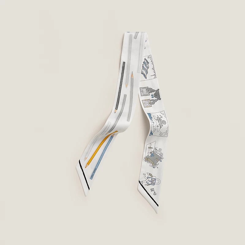 HERMES A Vos Crayons et Carre Libre Twilly blanc / gris / bleu jean