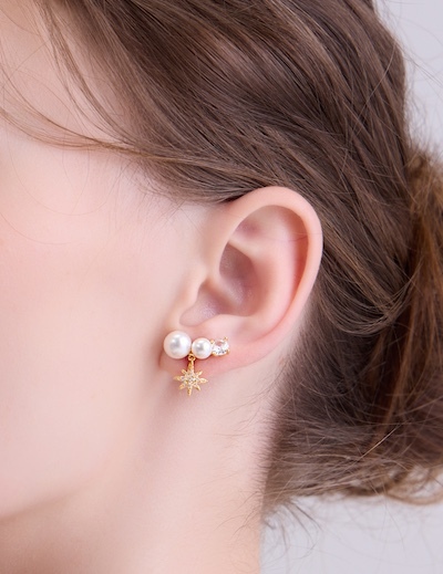 星點珍珠光芒。夾式耳環