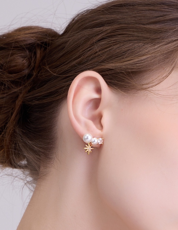 星點珍珠光芒。銀針耳環