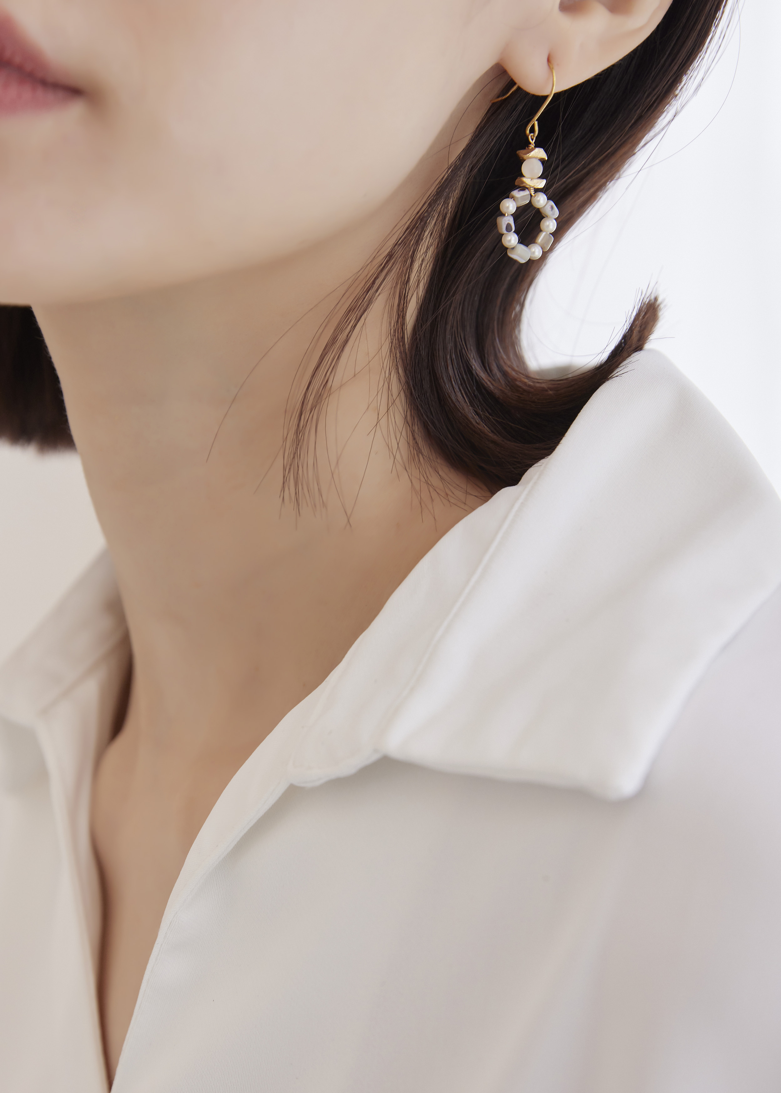 海貝珍珠耳環-藍紫色