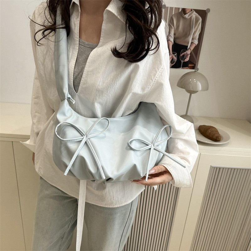 French Ballet-Inspired Ruched Bow Shoulder Bag