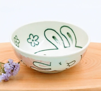 日式陶瓷花草瓦碗(兔仔) 13.2CM(高5.3CM) (日本製)