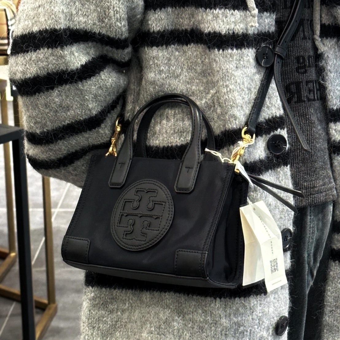 <快速出貨✨> TORY BURCH ELLA 尼龍迷你拉鍊托特包 黑