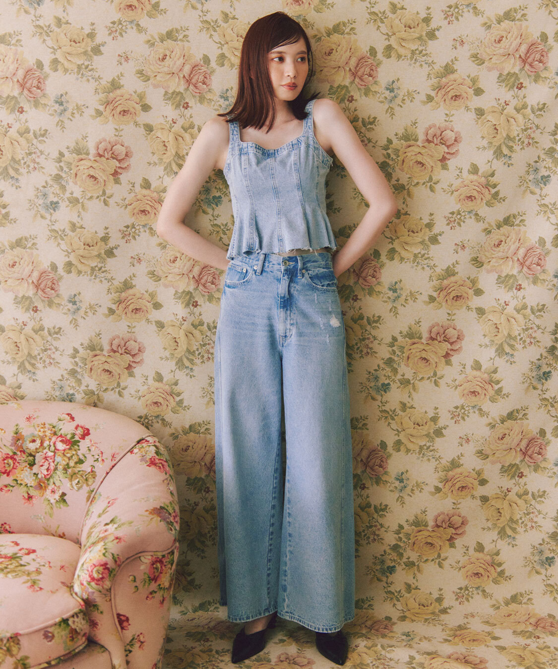 [預購] 折扣 COCO DEAL扭紋縫線寬鬆牛仔褲