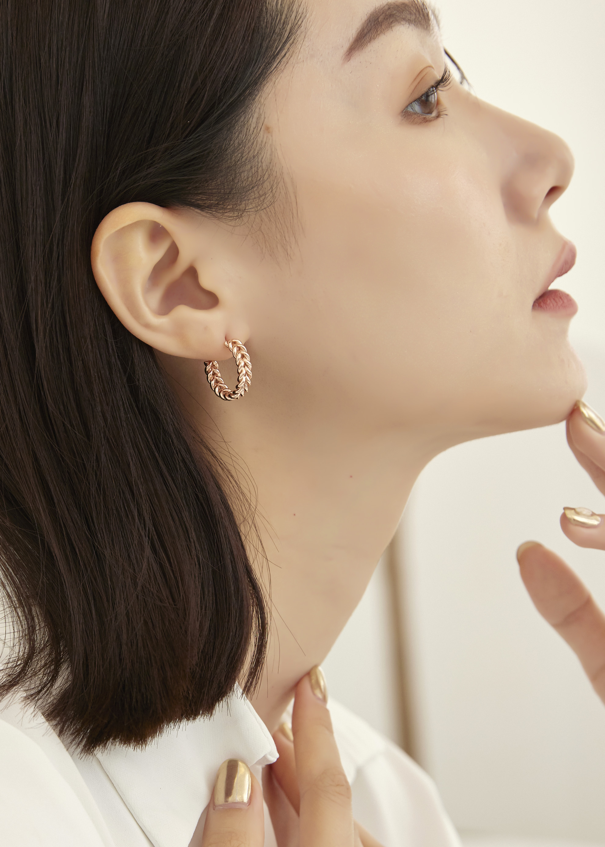 麻花耳圈-玫瑰金