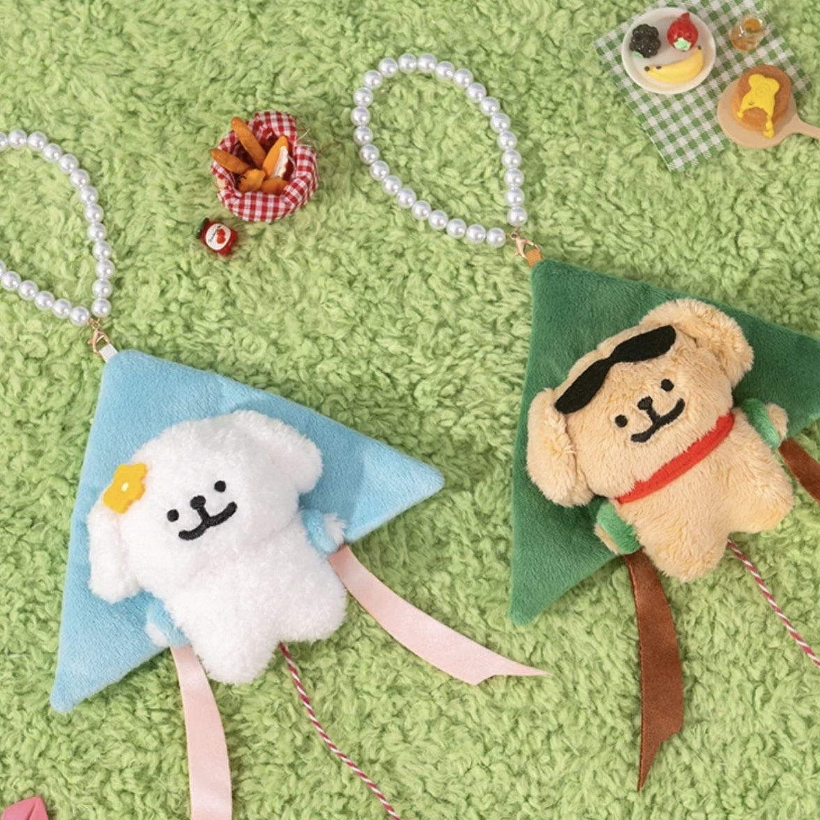 MALTESE 線條小狗 風箏造型 珍珠鏈條吊飾 絨毛玩具 可愛創意 背包掛飾