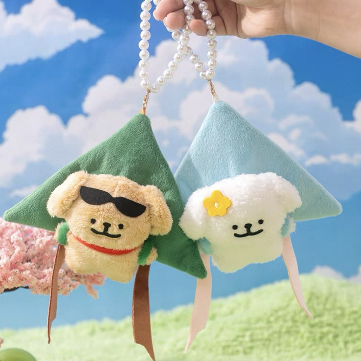 MALTESE 線條小狗 風箏造型 珍珠鏈條吊飾 絨毛玩具 可愛創意 背包掛飾