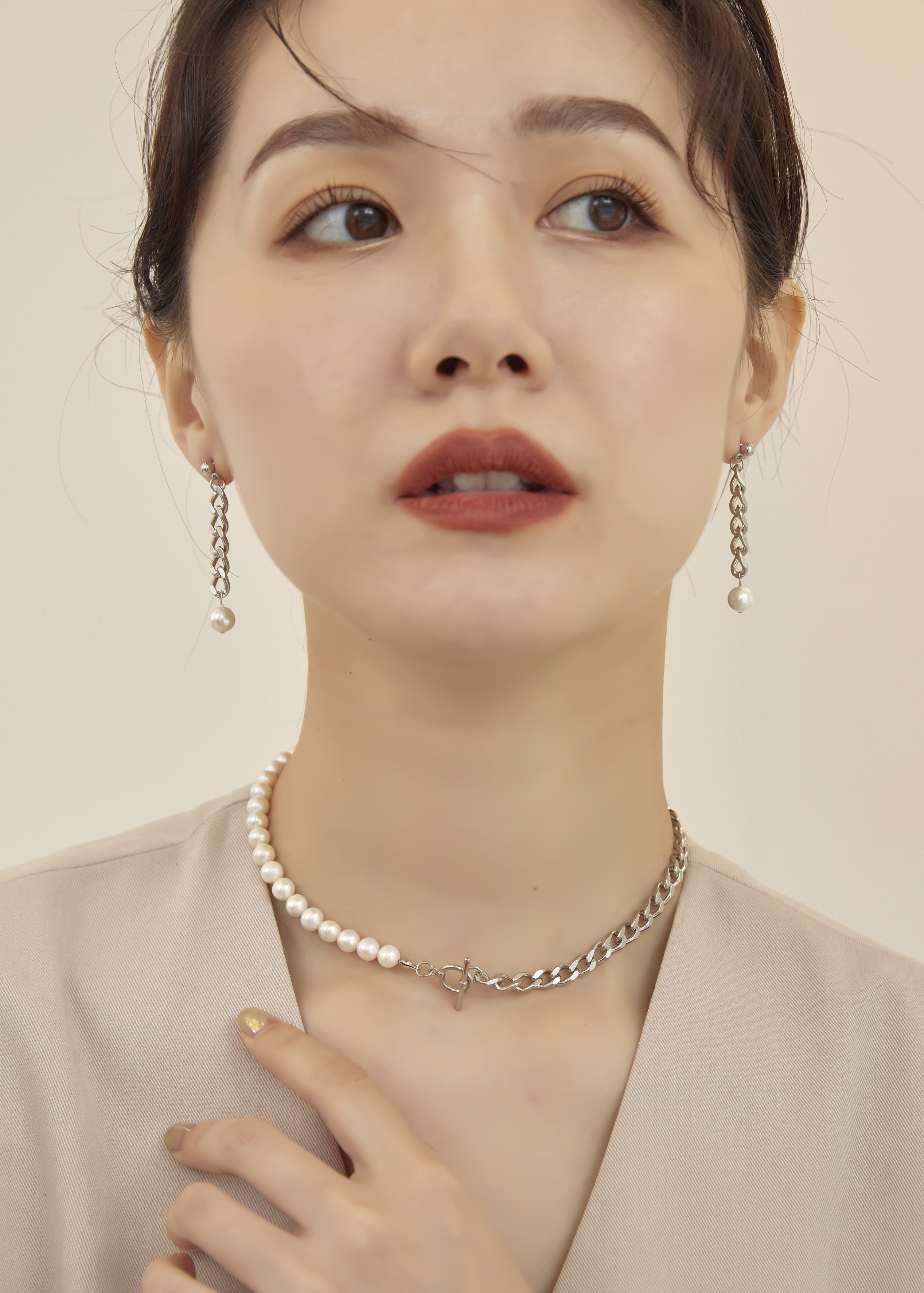 Pearl Chain 耳環-銀