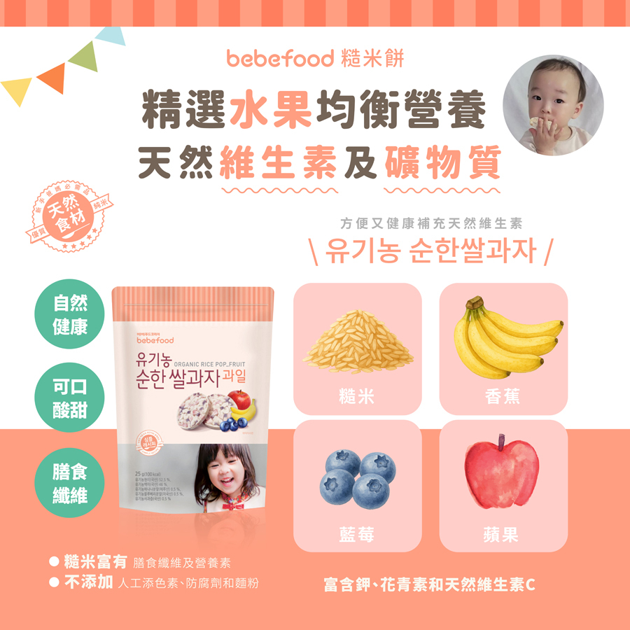 韓國【bebefood寶寶福德】 糙米餅25g|蔬菜|水果|10m+|常溫