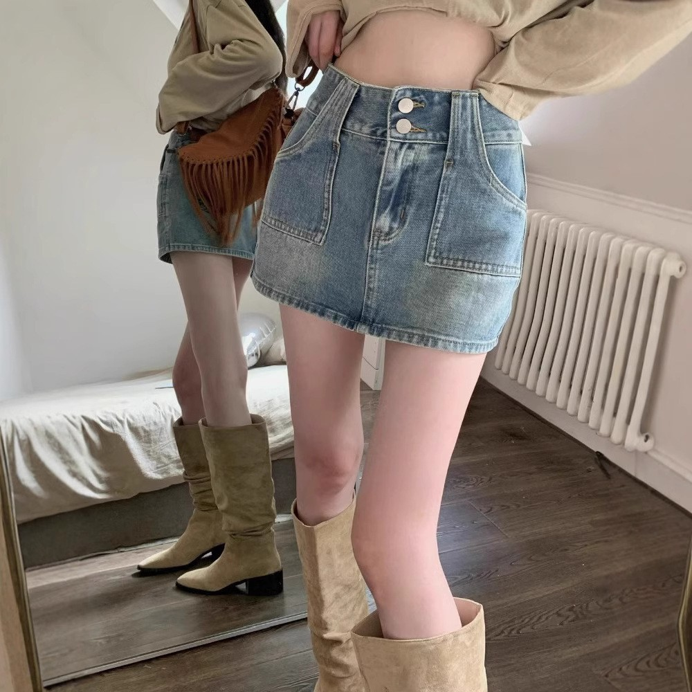 Vintage Denim A-Line Bodycon Skort