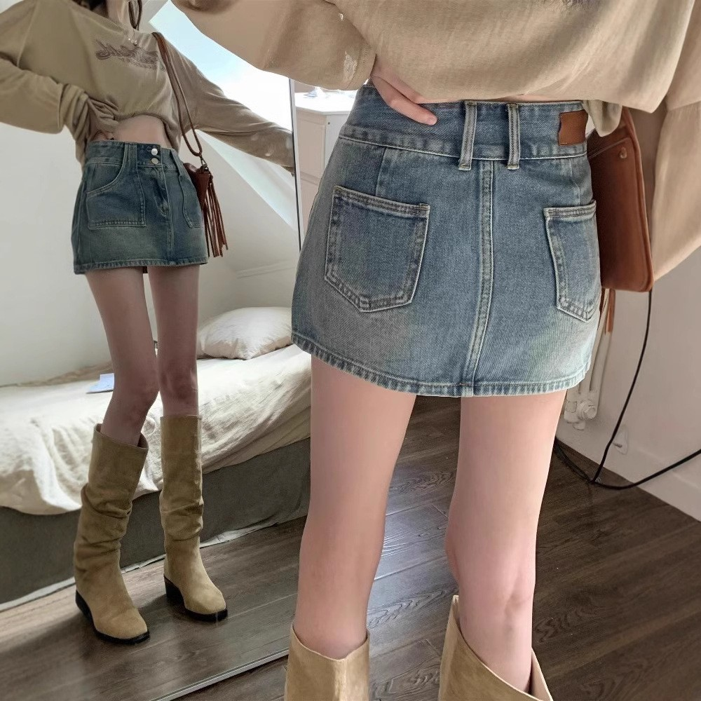 Vintage Denim A-Line Bodycon Skort