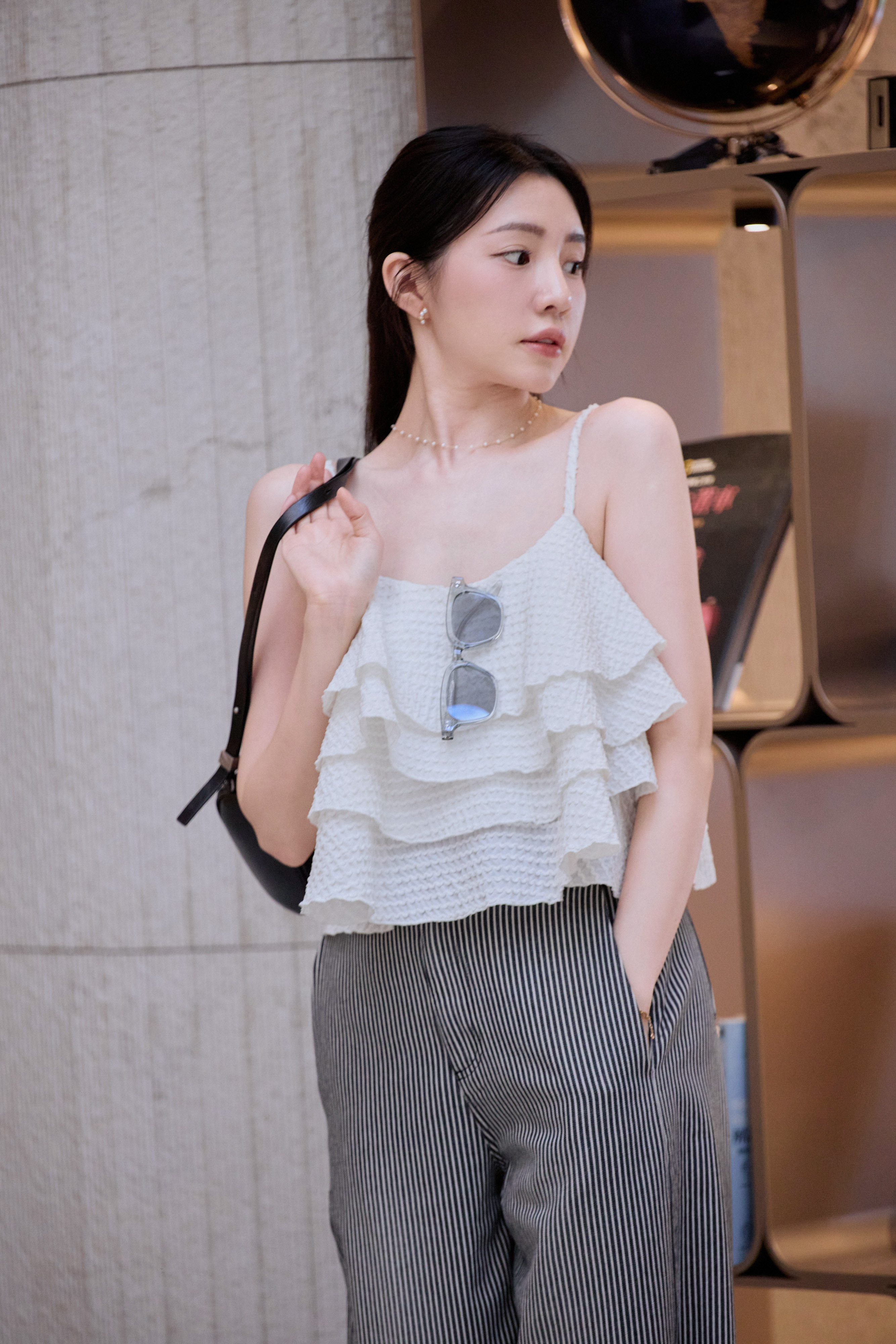 『最後現貨』Gmade/層層輕舞 荷葉蛋糕細肩上衣-白