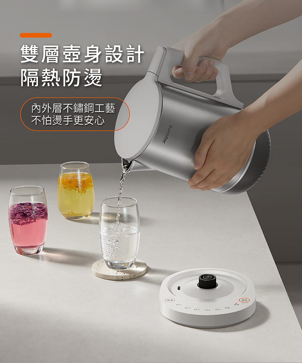 【雙層壺身設計 隔熱防燙】內外層不鏽鋼工藝,不怕燙手更安心。