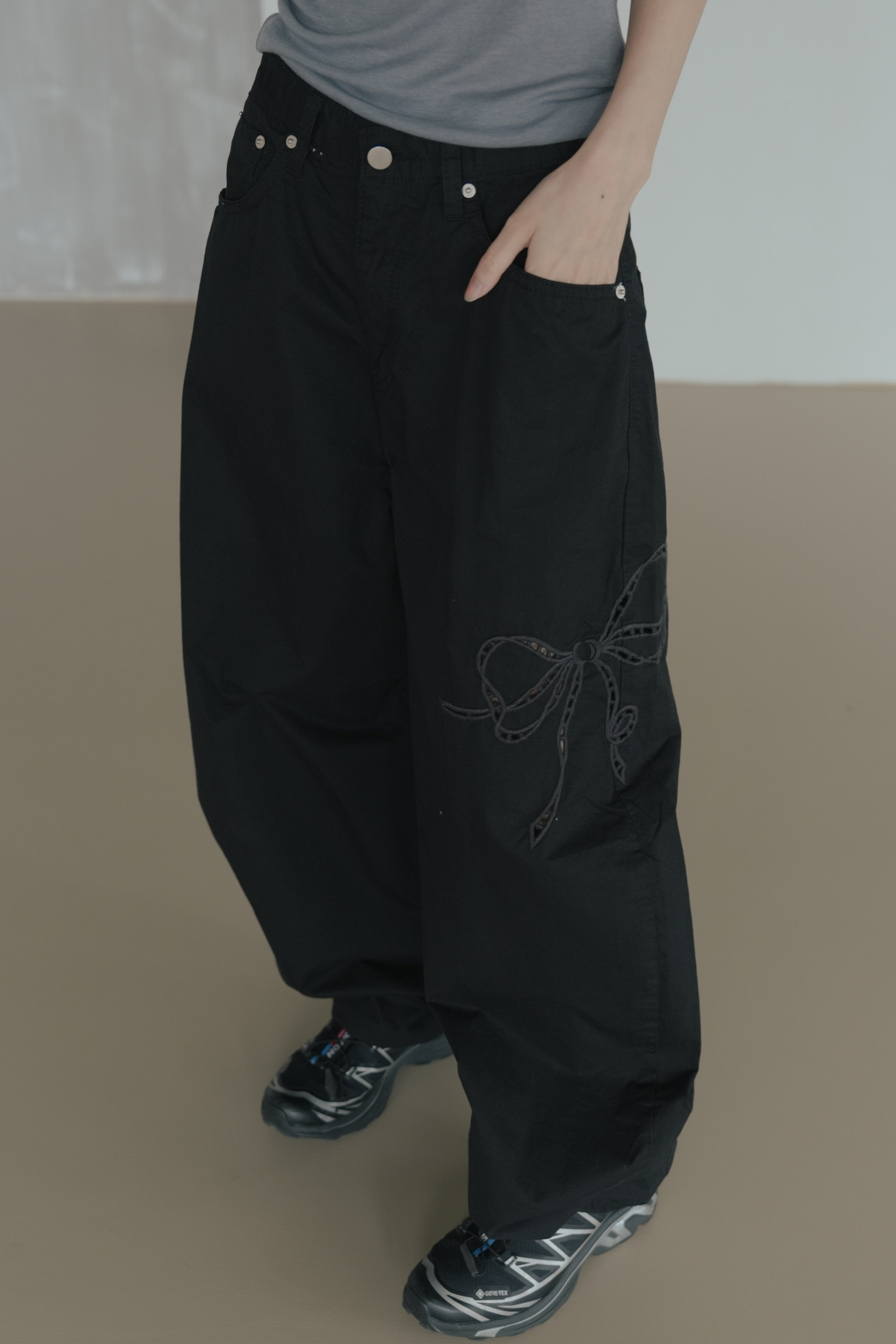 Ribbon-Punched Wide Pants #長褲