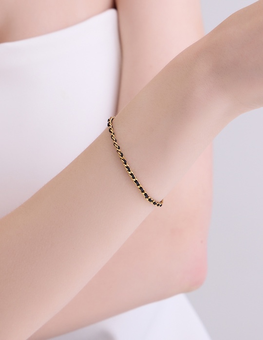 【鈦鋼】小香風編織手鍊(金)