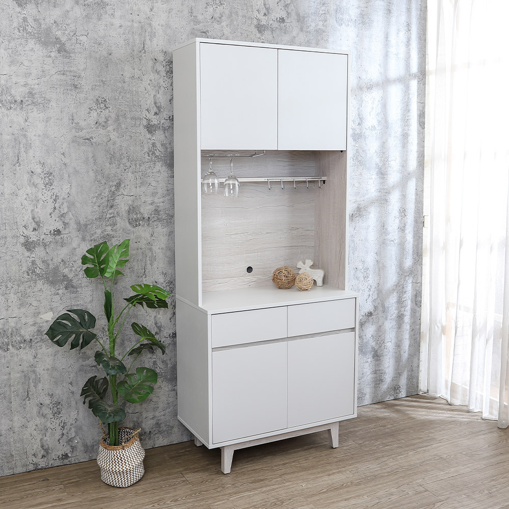 克萊妮2.7尺收納高餐櫃/碗盤置物櫃/電器櫃(上座+下座)