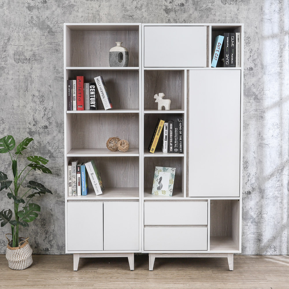 克萊妮4.6尺開放式收納書櫃組合(2.6尺二門二抽+2尺二門)