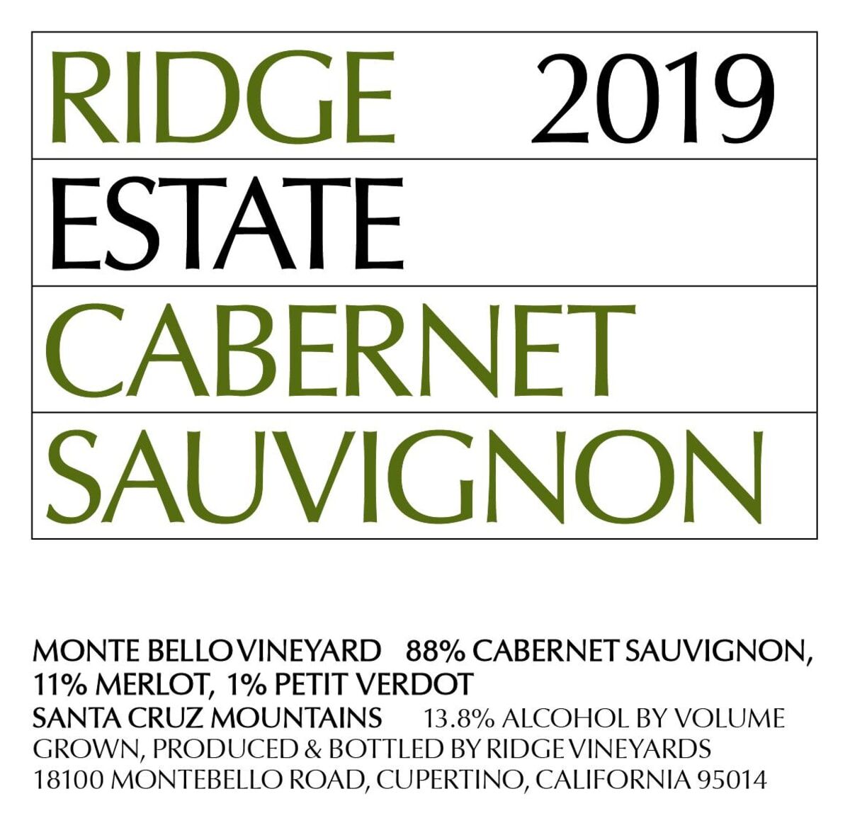 Ridge Estate Cabernet Sauvignon 2019 (WE95) (375ml)