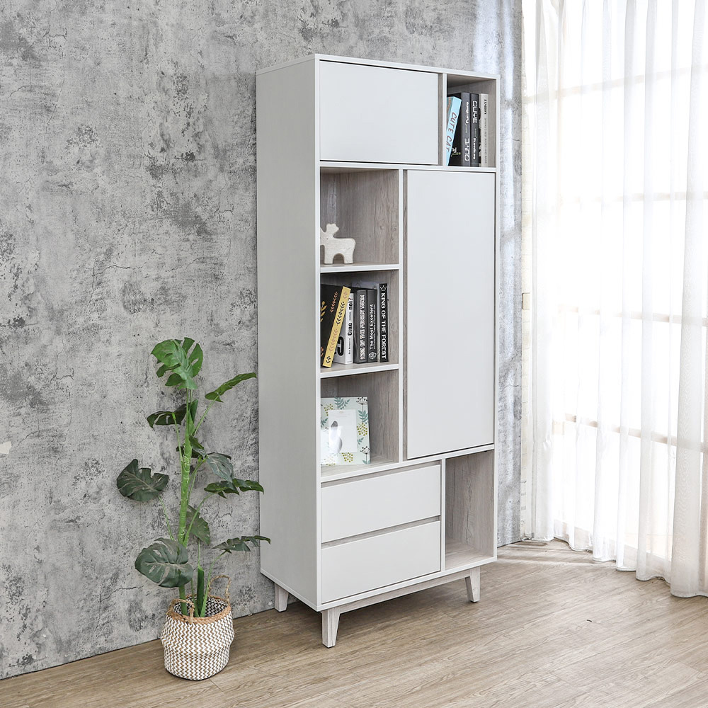 克萊妮2.6尺二門二抽開放式收納書櫃/展示置物櫃