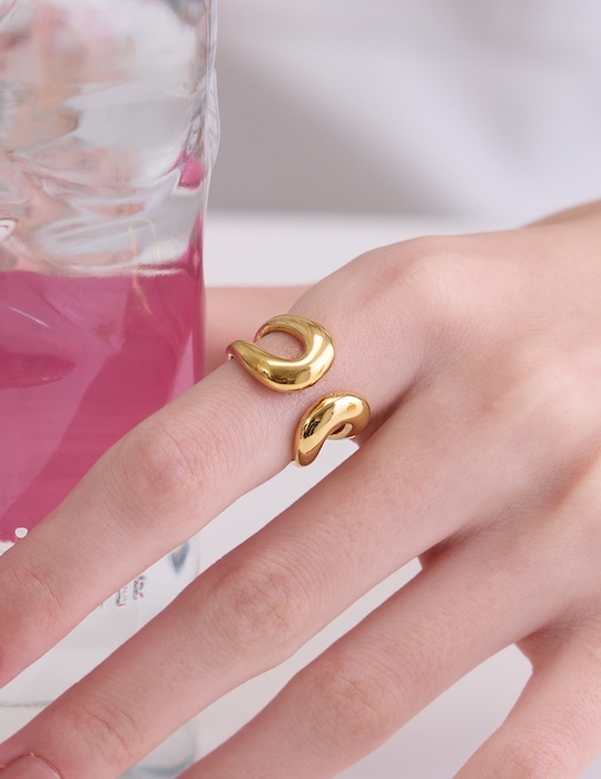 【鈦鋼】極簡雙環可調式戒指(金)