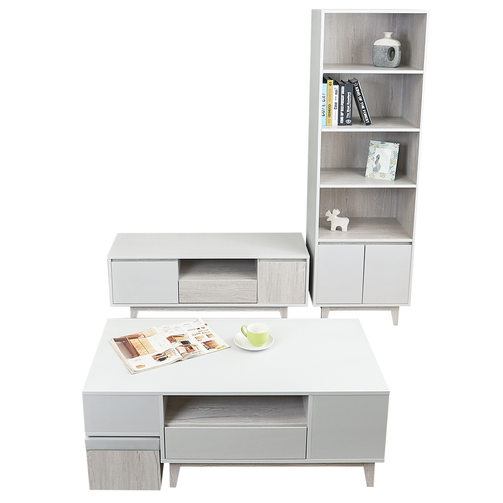 克萊妮客廳組合-三件組(2尺展示收納書櫃+4尺電視長櫃+4尺四抽大茶几)