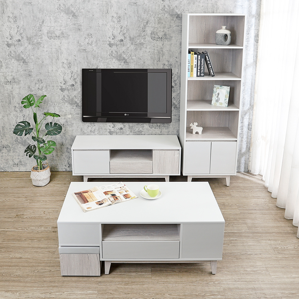 克萊妮客廳組合-三件組(2尺展示收納書櫃+4尺電視長櫃+4尺四抽大茶几)