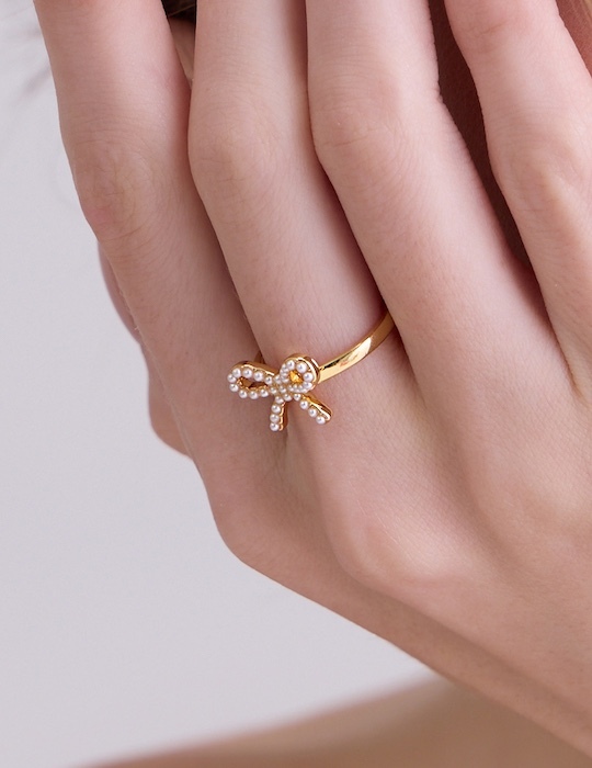 柔光蝴蝶結珍珠戒指