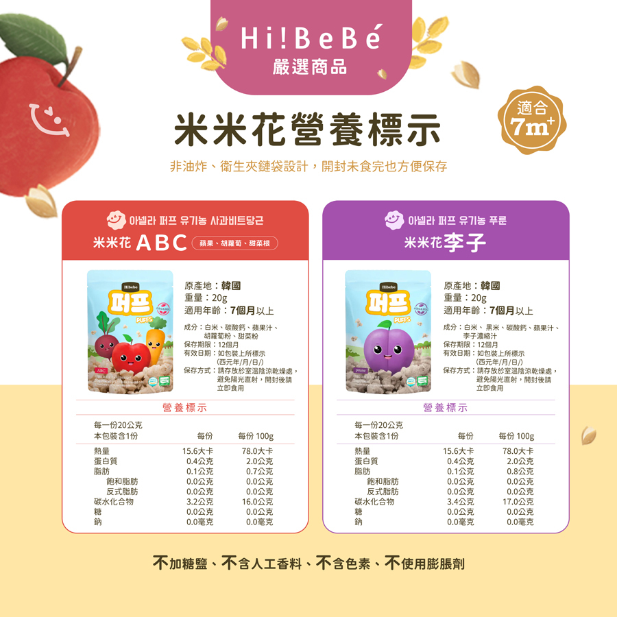 【HIBEBE洛奇】米米花20g|李子|ABC–蘋果、胡蘿蔔、甜菜根|7m+|常溫