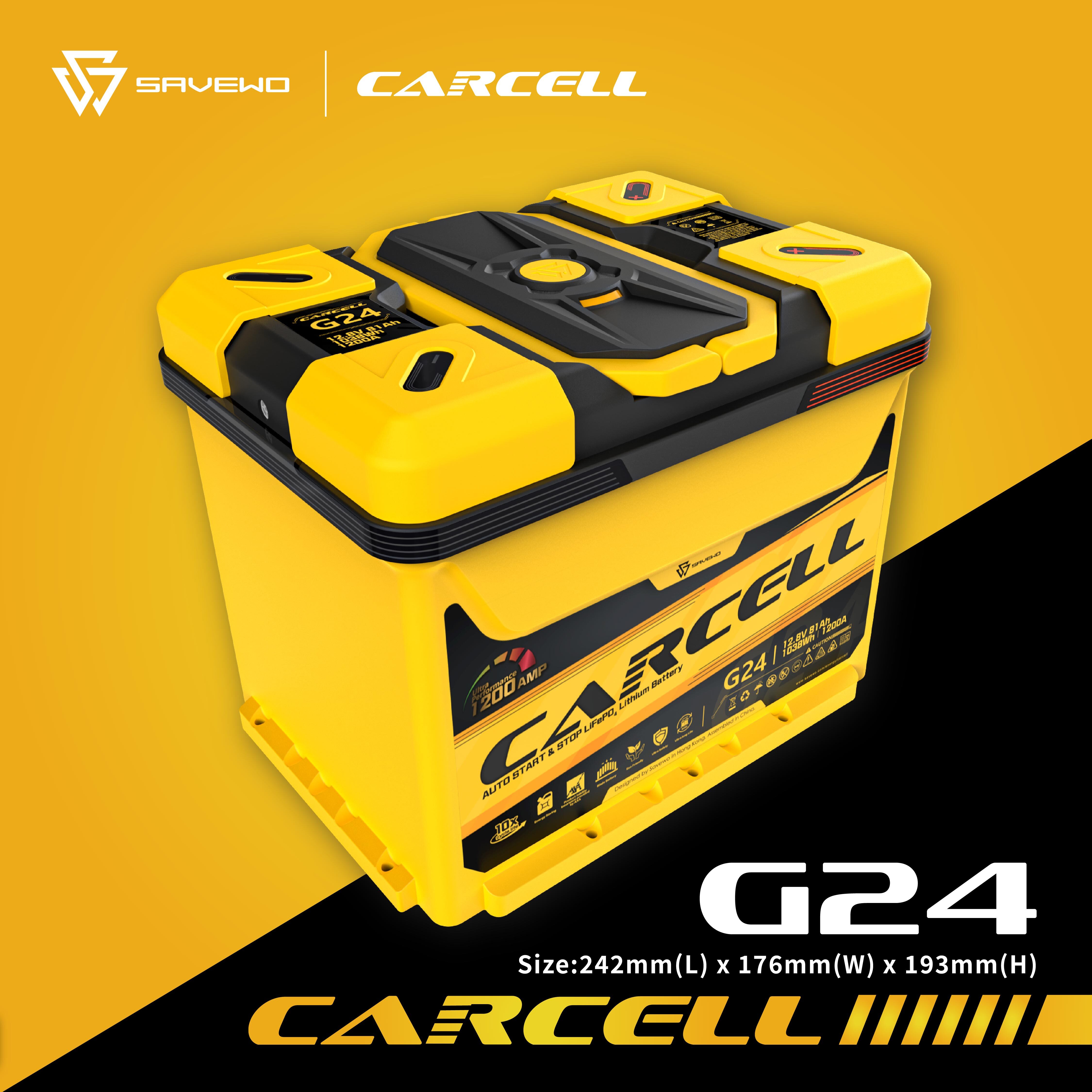 *原價$4980，預訂價$3280* SAVEWO CarCell G24 Start & Stop Battery（LiFePO₄）救世汽車啟停電池