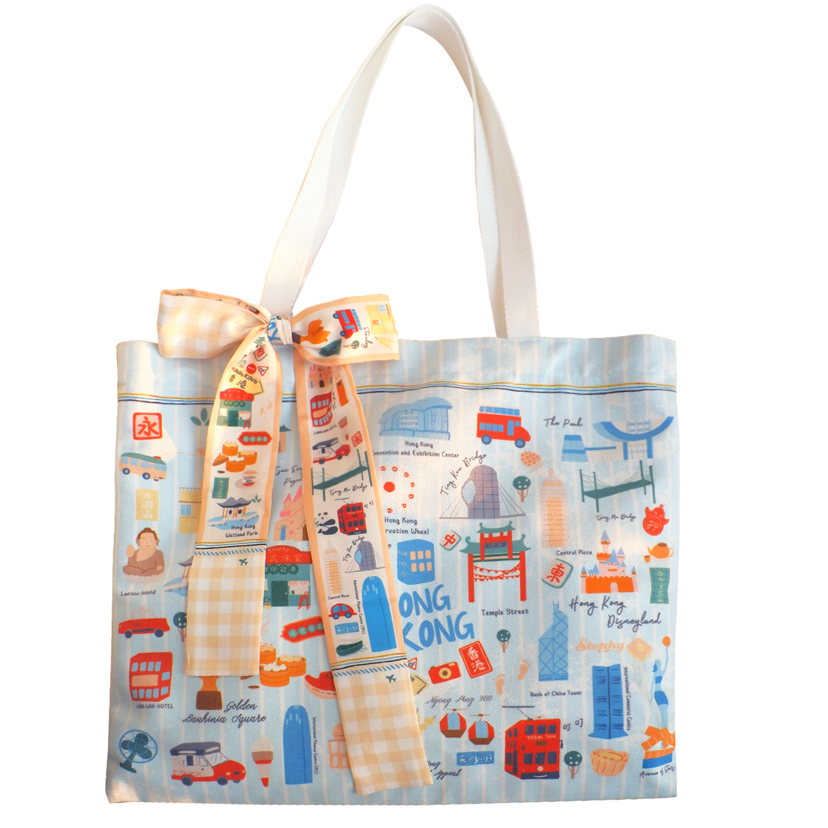 STEPHY 手繪香港地標橫版單肩包(大號)配長條圍巾