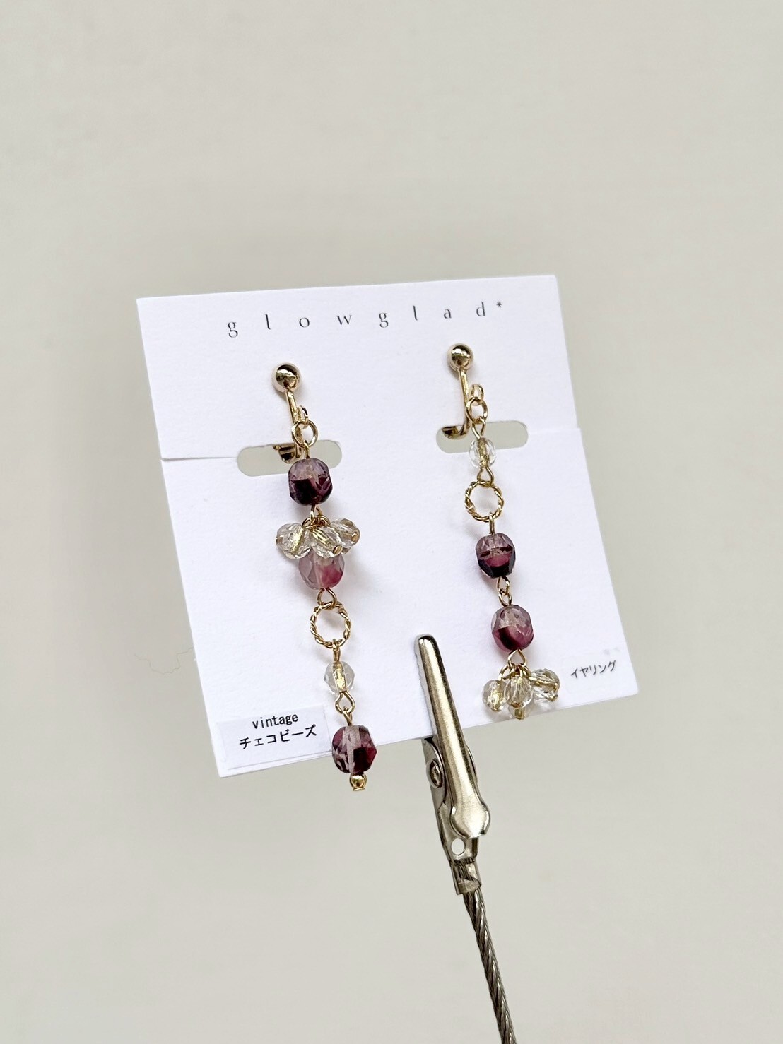 [glowglad] 不對稱復古玻璃耳環 | 耳夾 | NO.24