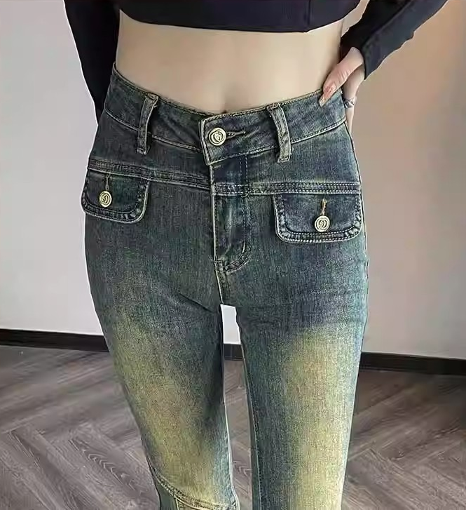 Vintage Flared Floor-Length Denim Pants