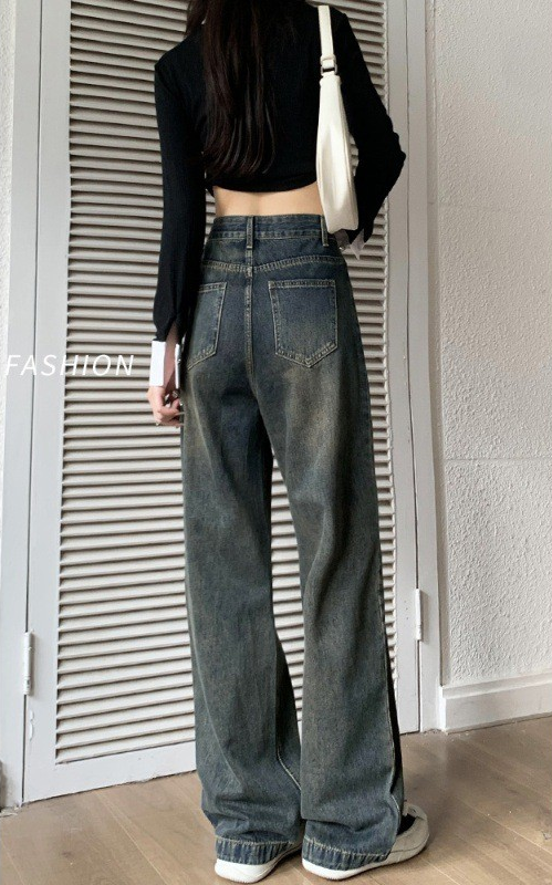 Vintage Cement Grey Loose Straight-Leg Jeans