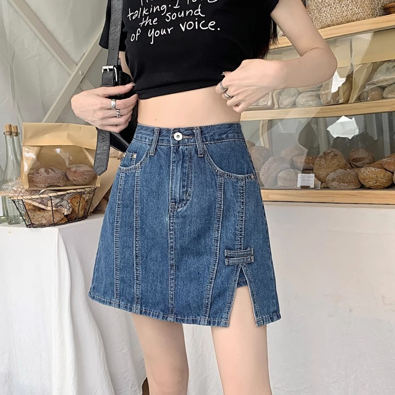 Asymmetrical Slit Denim Skort