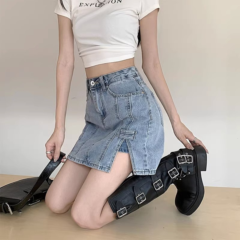 Asymmetrical Slit Denim Skort