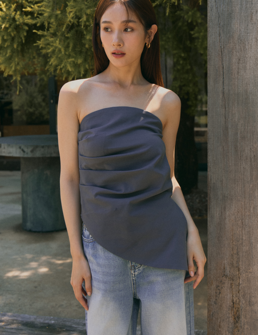 打摺設計開衩平口背心（暗灰色/3尺寸）