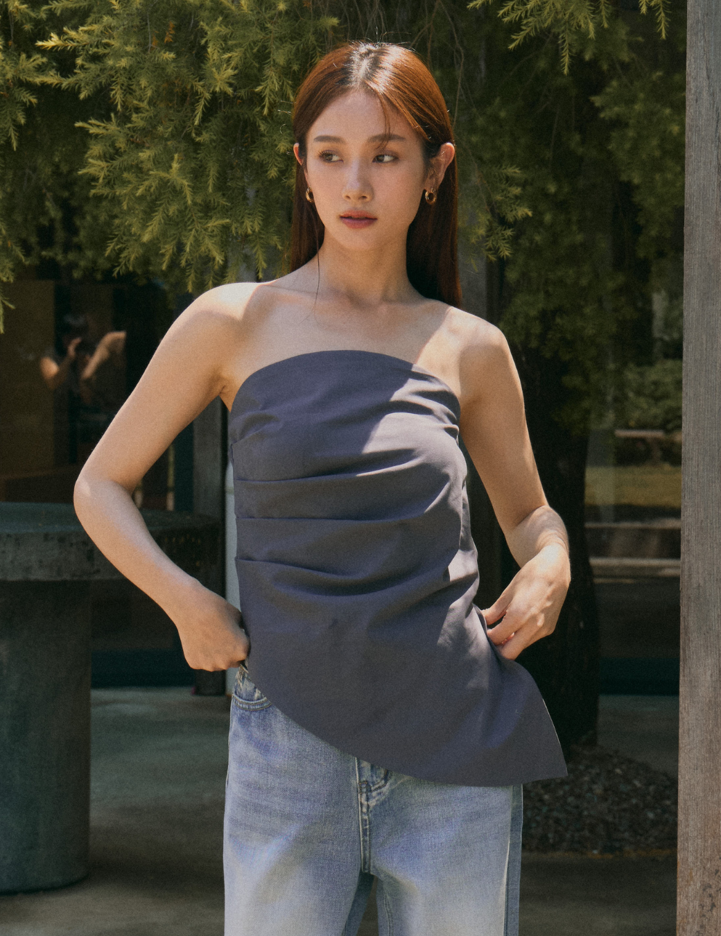 打摺設計開衩平口背心（暗灰色/3尺寸）