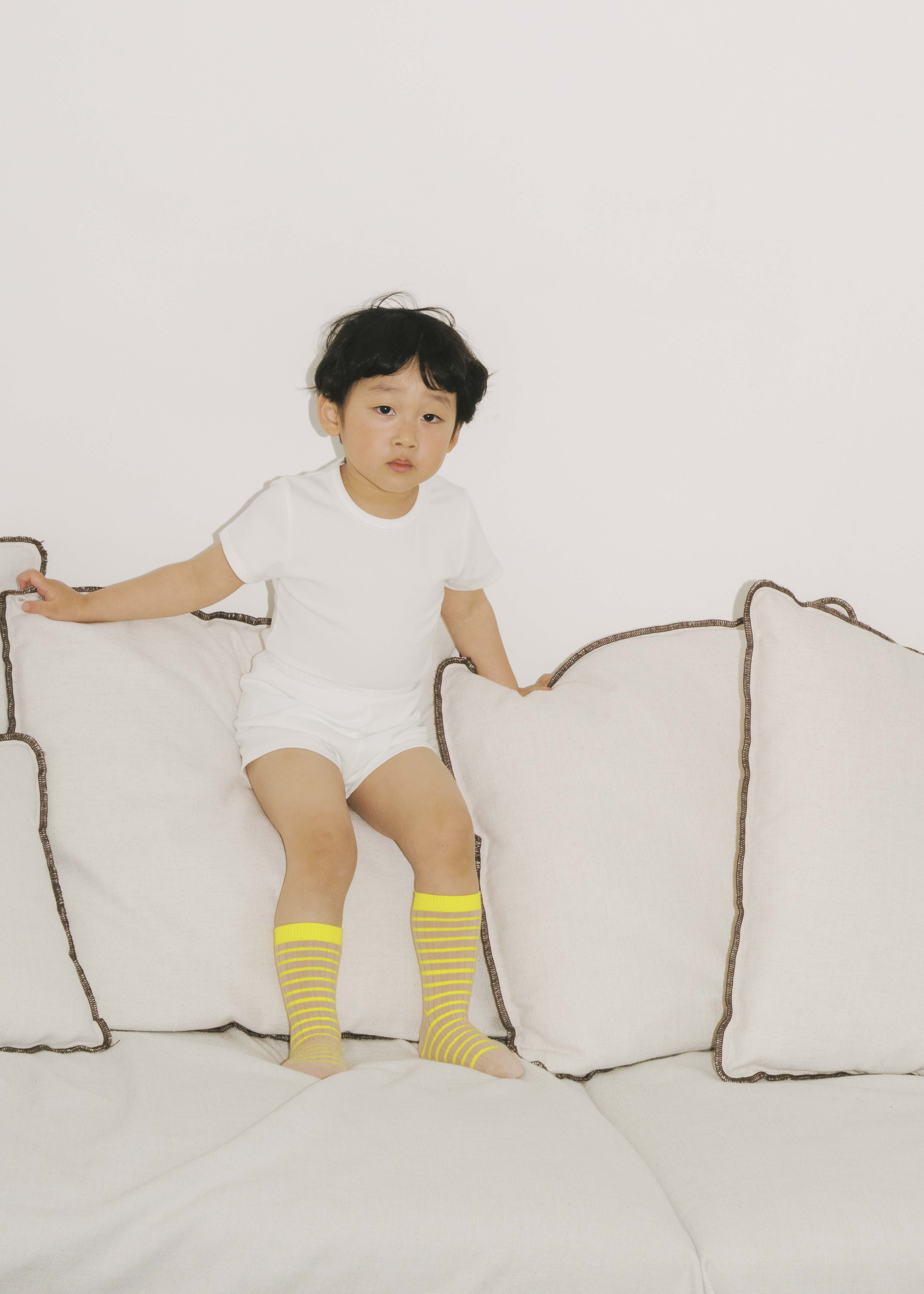 車線休閒上衣/短褲 (白色)