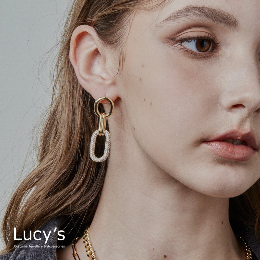 鑲鑽練扣 耳環 (二色) (122105/122106)