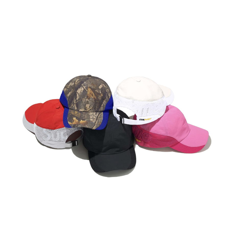 -(B06)-SUPREME CORDURA MESH 6-PANEL 分色 布貼 六分割帽 黑色/紅白/白色/落葉/粉色-SS25H3