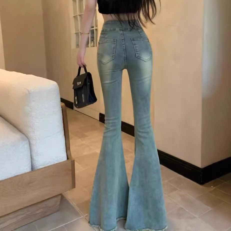 Light-Wash Vintage Slight Flared Straight Denim Pants