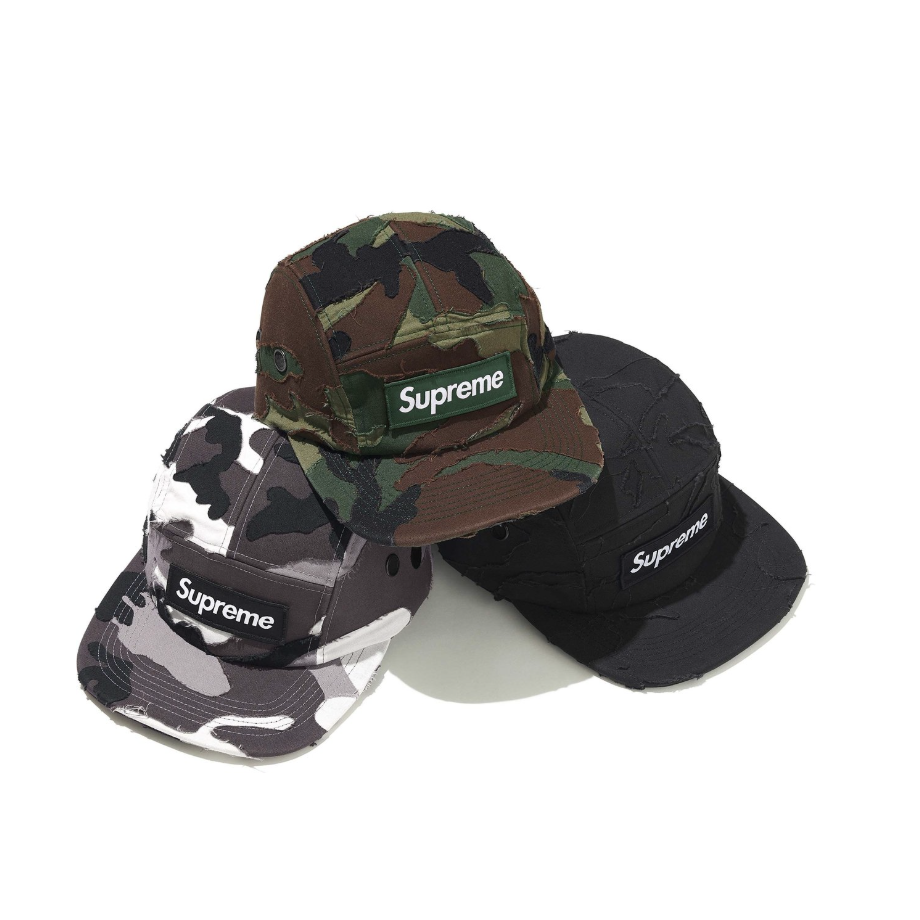 -(B06)-SUPREME LAYERED BOX LOGO CAMO CAMP CAP 破壞 五分割帽 黑色/綠迷彩/白迷彩-SS25H97