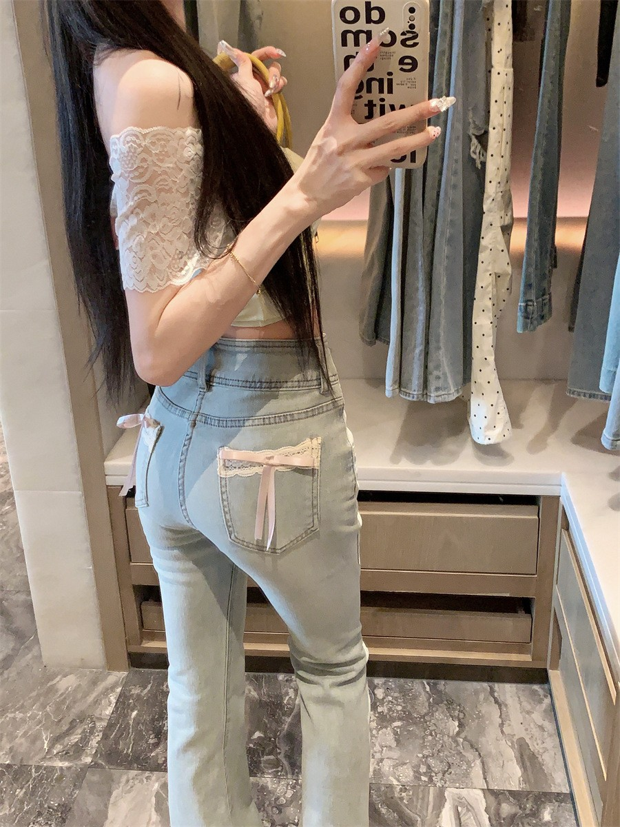 Bow-Tie Detail Slight Flared Denim Jeans