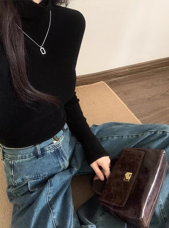 Vintage Wide-Leg Floor-Length Straight Denim Jeans