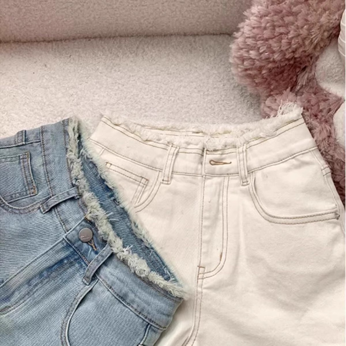 Lace Bow-Detail Denim Shorts