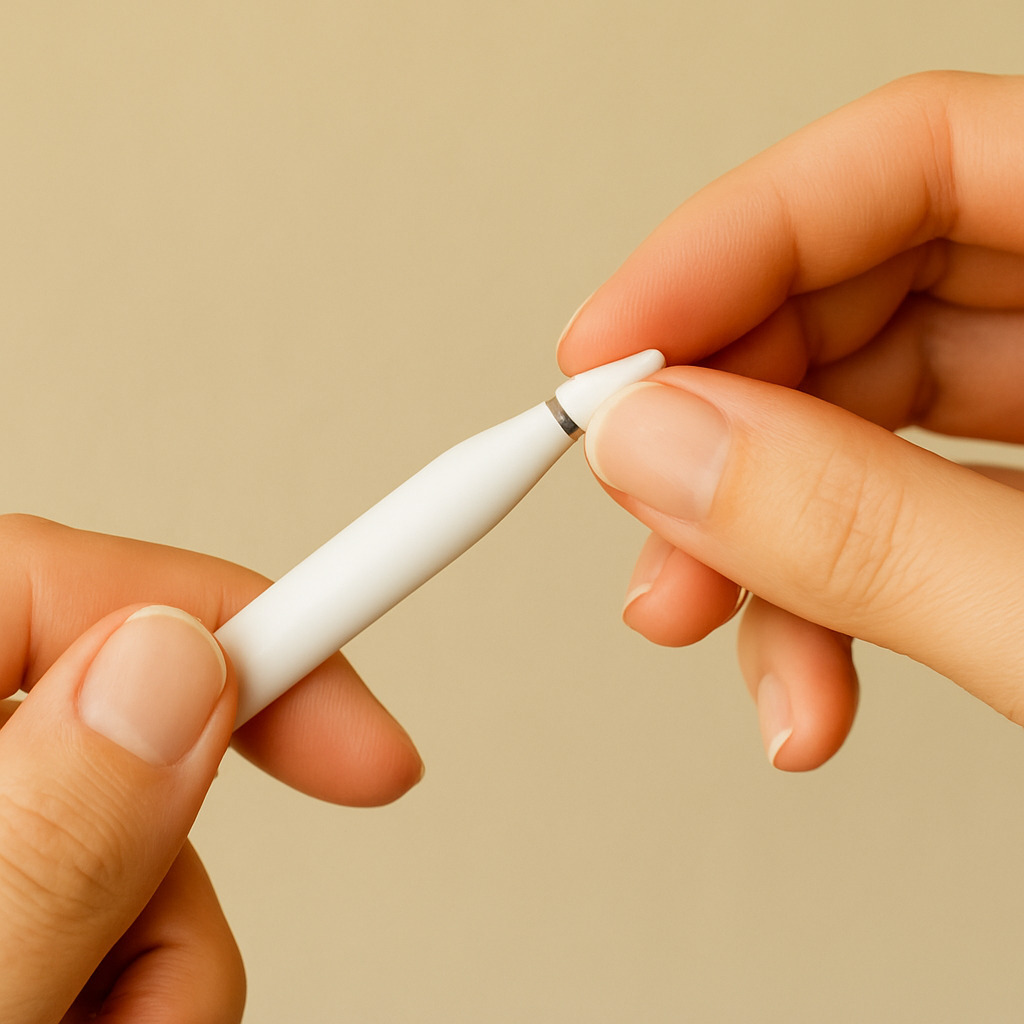 Apple Pencil 筆尖更換或鎖緊示意