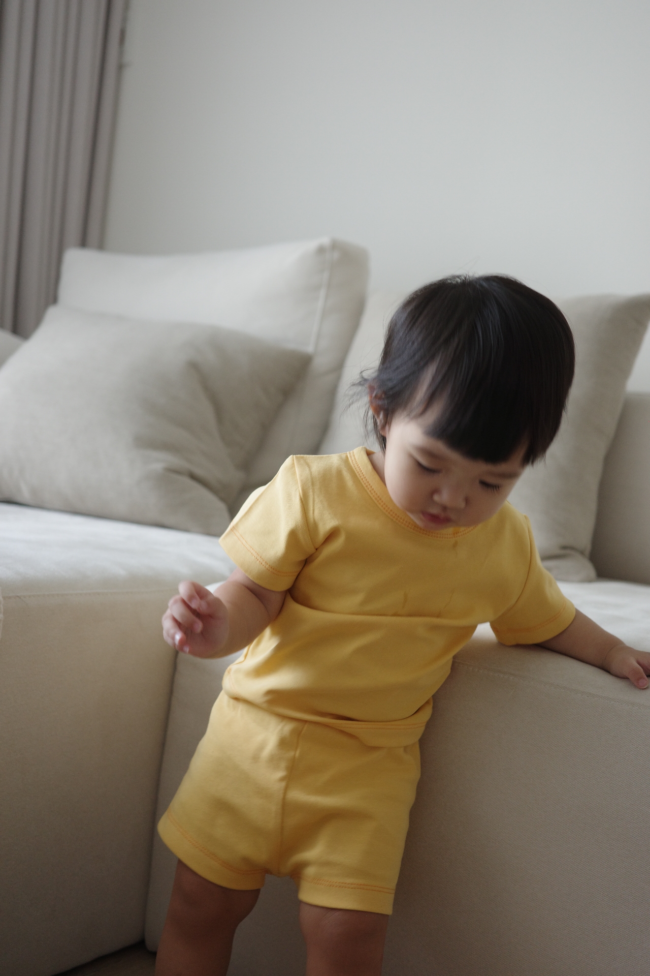 車線休閒上衣/短褲 (芒果黃)