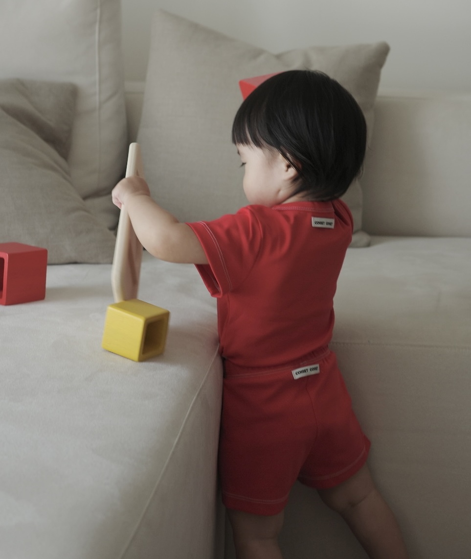 車線休閒上衣/短褲 (蘋果紅)