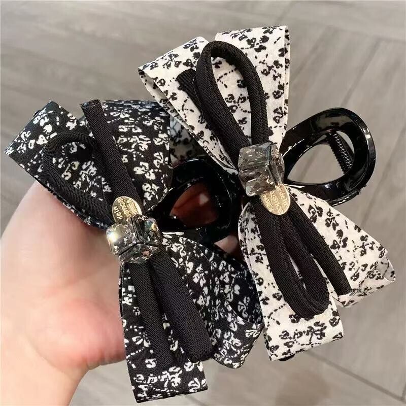 Z501碎花水鑽蝴蝶結鯊魚夾