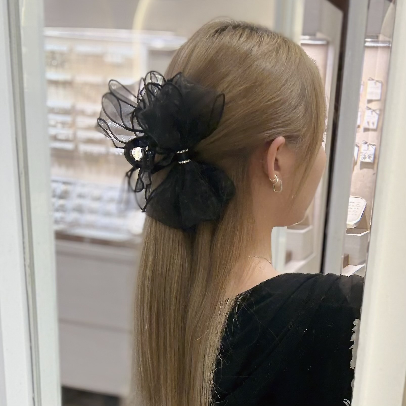 Z502水鑽網紗蝴蝶結鯊魚夾